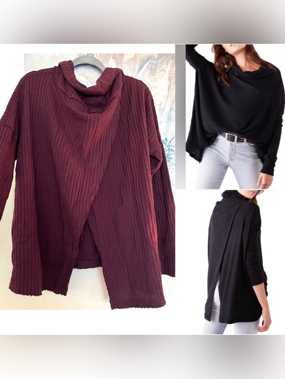 Free People Juicy Ribbed Oversized Long Sleeve Cowl-Neck Sweater